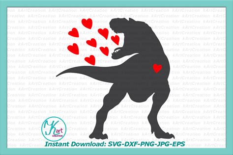 Valentine tyrannosaur dinosaur with hearts svg dxf for cut (55956