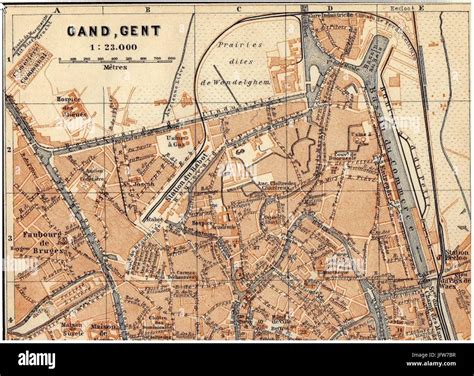 Antique Map Plattegrond Carte Gand Gent Belgiơ3ab 1905 Detail1 Stock