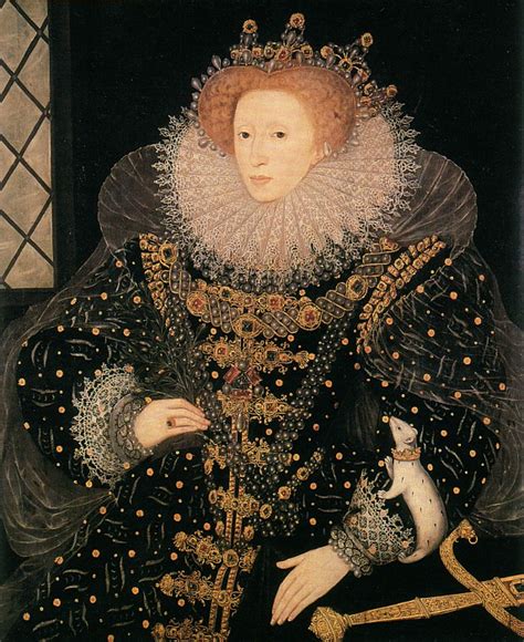 The armada portrait of elizabeth i of england is the name of any of three surviving versions of an allegorical panel painting depicting the tudor queen surrounded by symbols of imperial majesty against a backdrop representing the defeat of the spanish armada in 1588. 1585 "Ermine" portrait by Nicholas Hilliard (Hatfield ...