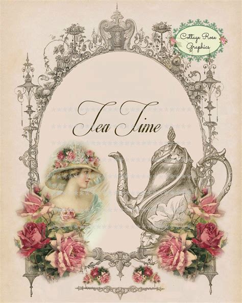 Victorian Tea Time Large Digital Printable Download Pink Roses Buy 3