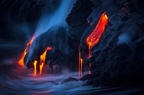 Sunset Sea Nature Coast Volcano Rocks Island Lava Dusk