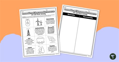Renewable And Nonrenewable Resources Cut And Paste Worksheet Teach