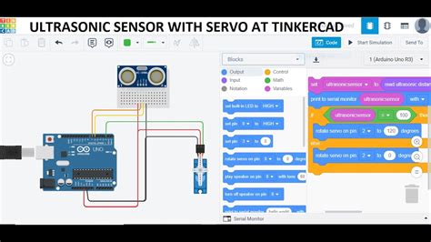 Ultrasonic Sensor With Servo At Tinkercad Using Arduino Arduino Project With Block And Text Code