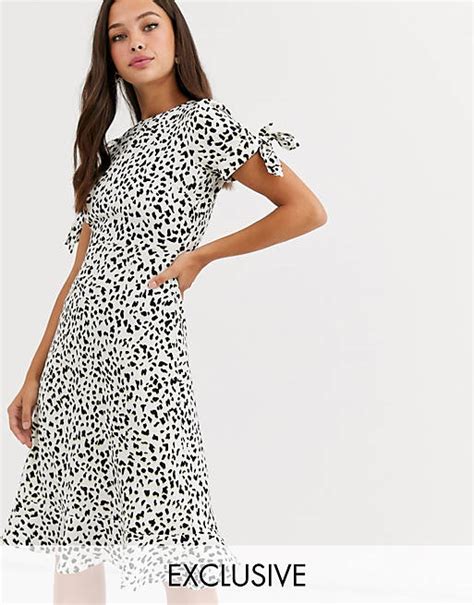 Wednesdays Girl Midi Dress With Tie Sleeves In Abstract Spot Print Asos
