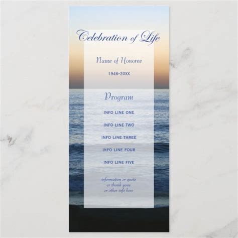 Ocean Blue Celebration Of Life Program Card