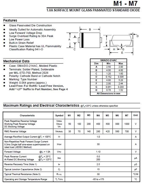 M7 1n4007 Smd Rectifier Diode 1a 1000v Electronic Silicon Diodes Tonomech