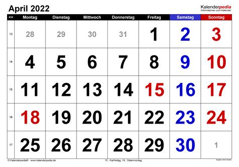 Kalender April 2022 Als Pdf Vorlagen