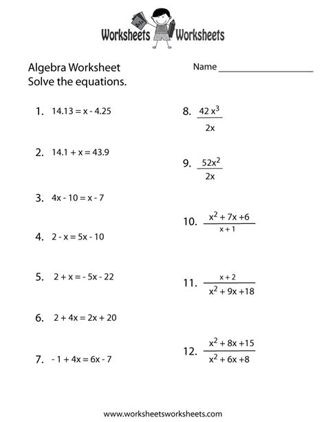 Solving Algebraic Equations Worksheets 8th Grade Pdf