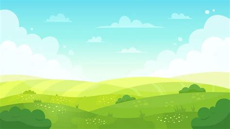 Paisaje De Pradera De Dibujos Animados Opinión Verde De Los Campos Del