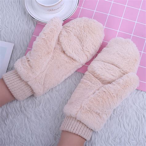 Winter Thickened Cute Whole Covered Finger Mittens For Women Plush