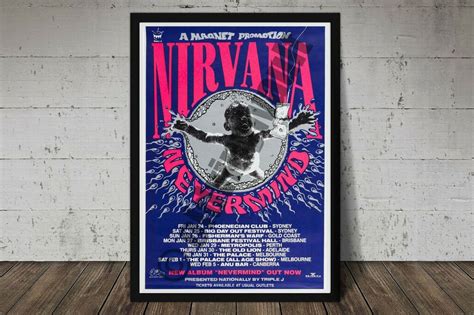 Nirvana Vintage Concert Poster Nevermind Australian Tour 1992 A3 Size