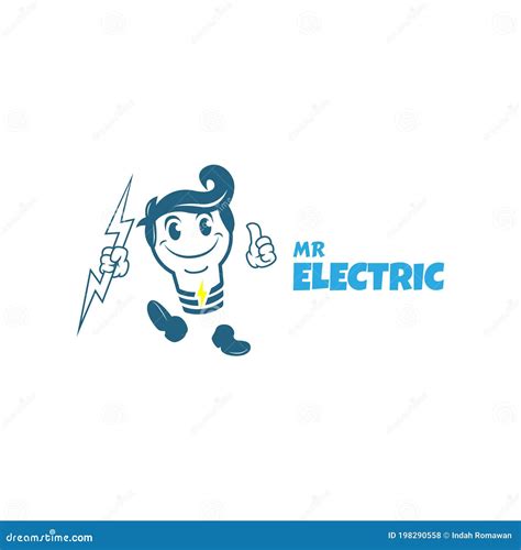 Mister Electric Logo Mascot A Man Holding Lighting Stock Illustration