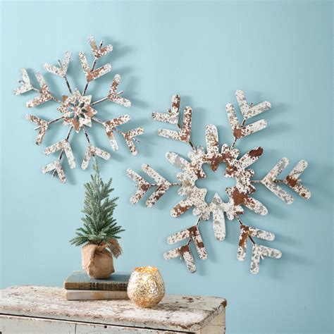 Set Of Two Distressed Metal Snowflakes Ctw Home Collection