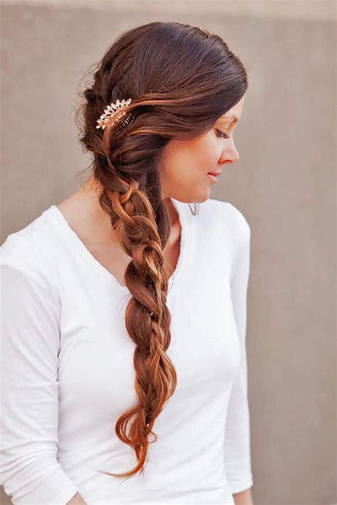 Using a comb, part your hair in the middle, forming a clean line from your forehead down to the back of your neck. 39 Adorable Braided Wedding Hair Ideas | Romantic ...