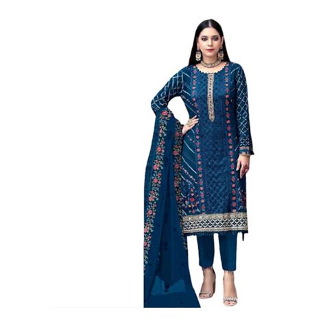 Soft Georgette Embroidery Unstitched Salwar Kameez For Women Blue 4g 19