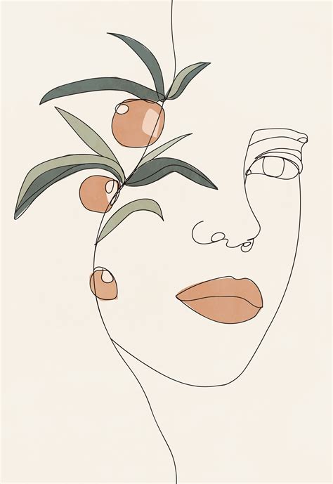 Modern Woman Line Drawing Printable Wall Art Plant Poster Flower