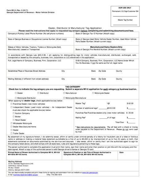 Ga Mv 6 2017 2022 Fill And Sign Printable Template Online Us Legal