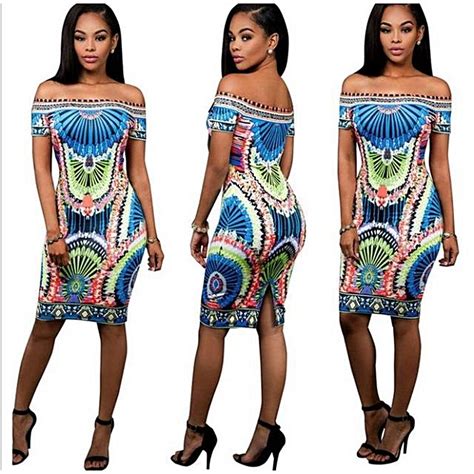 Generic Womens African Print Off Shoulder Bodycon Dress Best Price