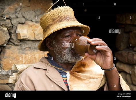 Sotho Man Drinking Sorghum Beer Basotho Cultural Village Golden Gate