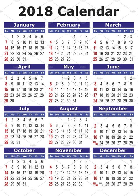 2018 Calendar In English Illustrations Creative Market