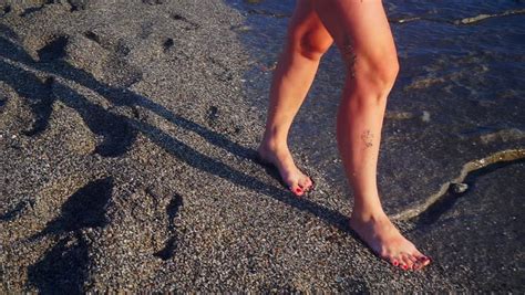 Beautiful Bare Female Legs Walking Stock Footage Video 100 Royalty