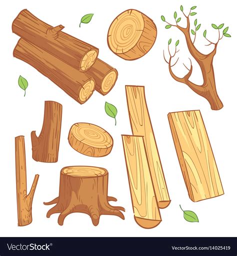 Cartoon wooden materials lumber firewood wood Vector Image