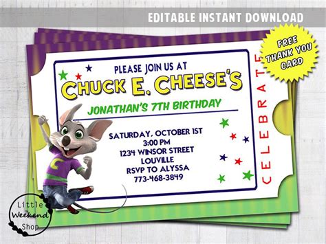Printable Chuck E Cheese Invitations