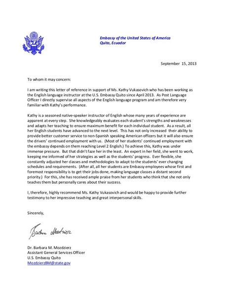 u s embassy letter of referral