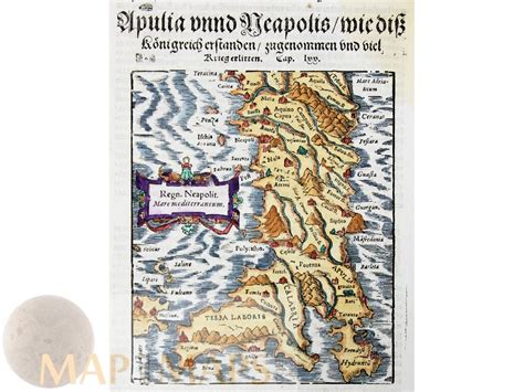 Italy Naples Regn Neapolit Cosmographia Map Print By Münster 1561