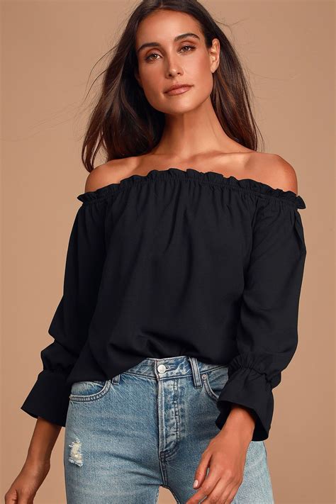 All In Good Fun Black Off The Shoulder Top Off The Shoulder Top Outfit Off Shoulder Tops