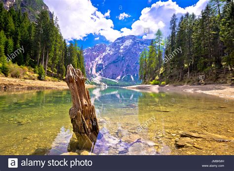Idyllic Lake In Dolomite Apls Lago Di Braies South Tyrol Italy Stock