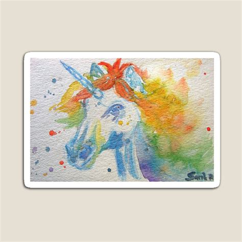 Unicorn Watercolor Painting Magical Rainbow Magnet By Sarah
