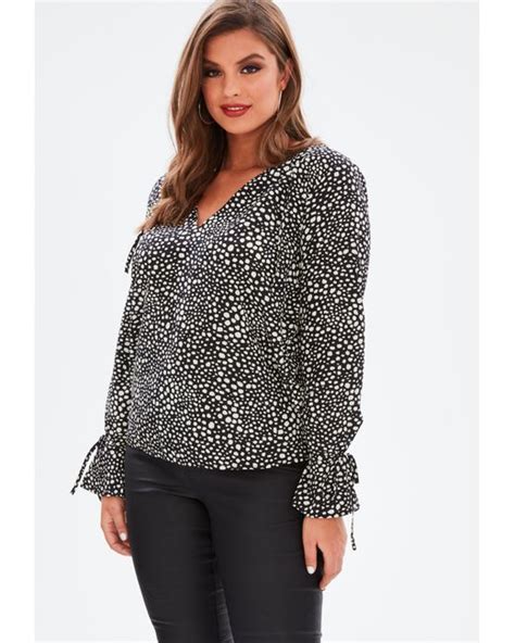 Lyst Missguided Curve Black Spot Print Ruffle Blouse In Black