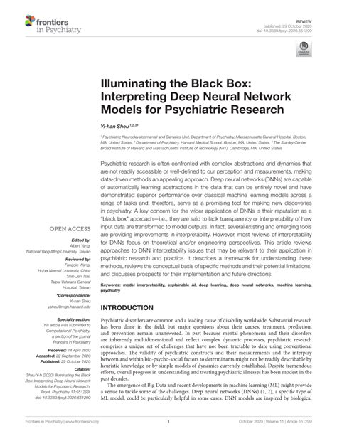 Pdf Illuminating The Black Box Interpreting Deep Neural Network Models For Psychiatric Research
