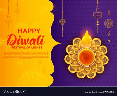 Happy Diwali Hindu Holiday Background For Light Vector Image