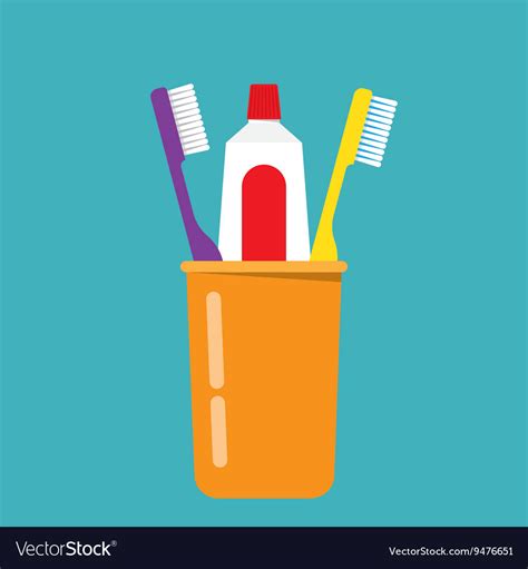 toothbrush toothpaste in a glass royalty free vector image