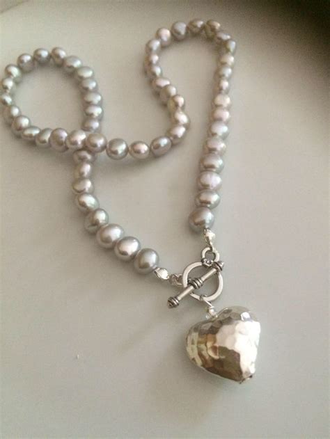 Grey Baroque Freshwater Pearl Necklace Sterling Silver Hammer Etsy