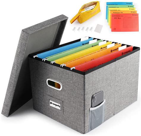 File Organizer Box Office Document Storage With Lid Collapsible Linen