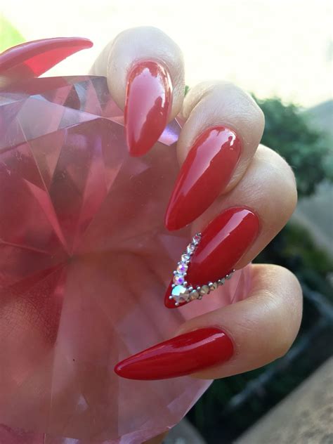 Love My Red Stiletto Claws Ellerizzles Nails Design With Rhinestones