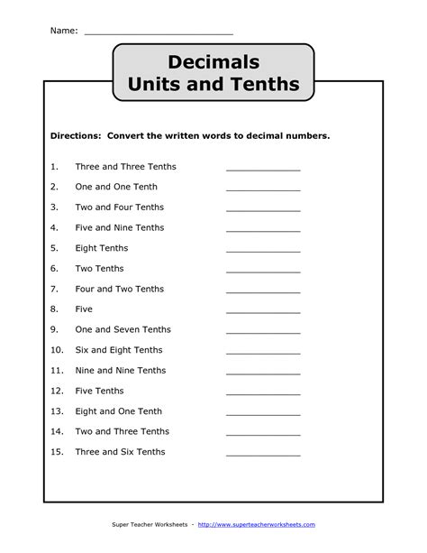 Naming Fractions And Numbers As Decimals Worksheets