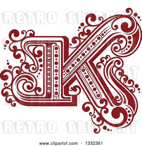 Vector Clip Art Of Retro Red Capital Letter K With Flourishes By Vector
