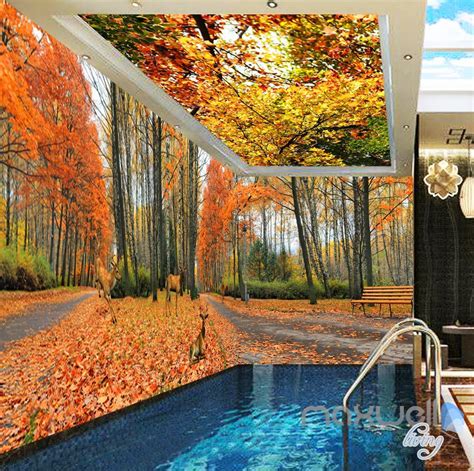 3d Autumn Forest Park Entire Living Room Wallpaper Wall Mural Art Prin