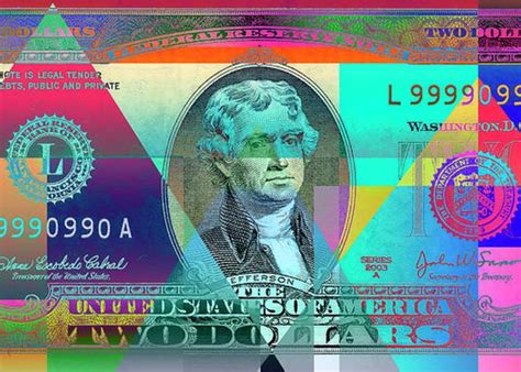 Obverse Of A Colorized Two U S Dollar Bill Greeting Card For Sale By