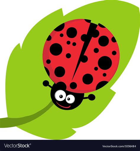Happy Cartoon Ladybug On A Leaf Royalty Free Vector Image