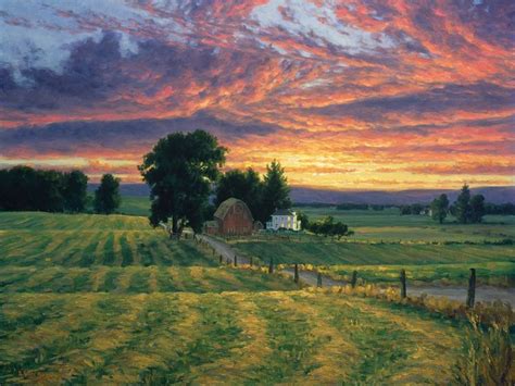 Farm Sunset Canvas Art In 2021 Farm Scene Painting Farm Paintings
