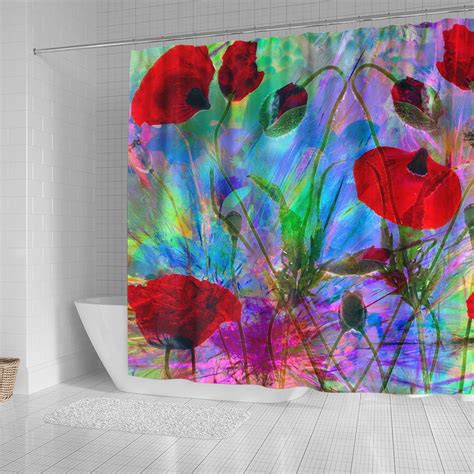 Floral Shower Curtain With Abstract Poppies Art Etsy In 2020 Floral