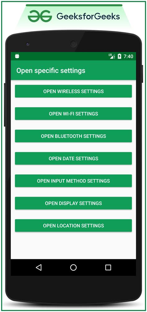 Open Specific Settings Using Android Application Geeksforgeeks