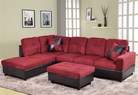 For U Furnishing Charming Red Microfiber Sectional Sofa Left Facing