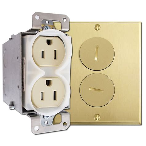 15a Duplex Receptacle Floor Box Assembly Brass Cover Plate Leviton