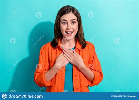 Photo Of Astonished Lady Wear Trendy Clothes Arm Pointing Herself Dont